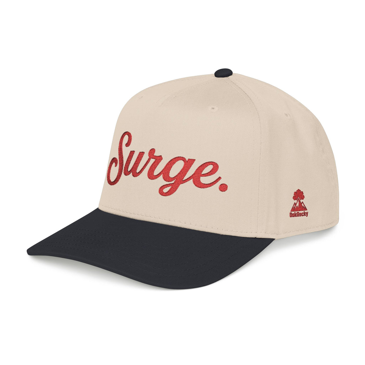 Surge. 5-Panel Cap — Red Embroidery on White, Black, or Natural