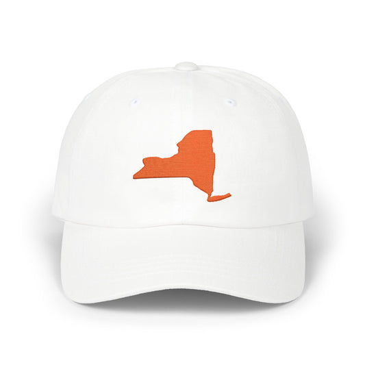 New York State Dad Cap — Orange Embroidered NY Outline Hat
