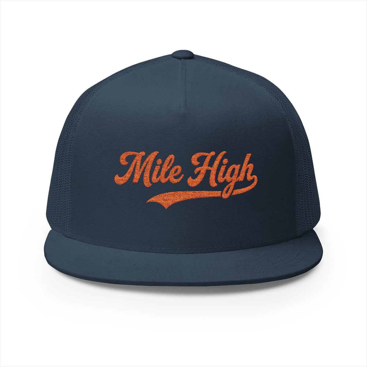 Mile High Tailgate Trucker Cap — Retro Script Mesh Snapback