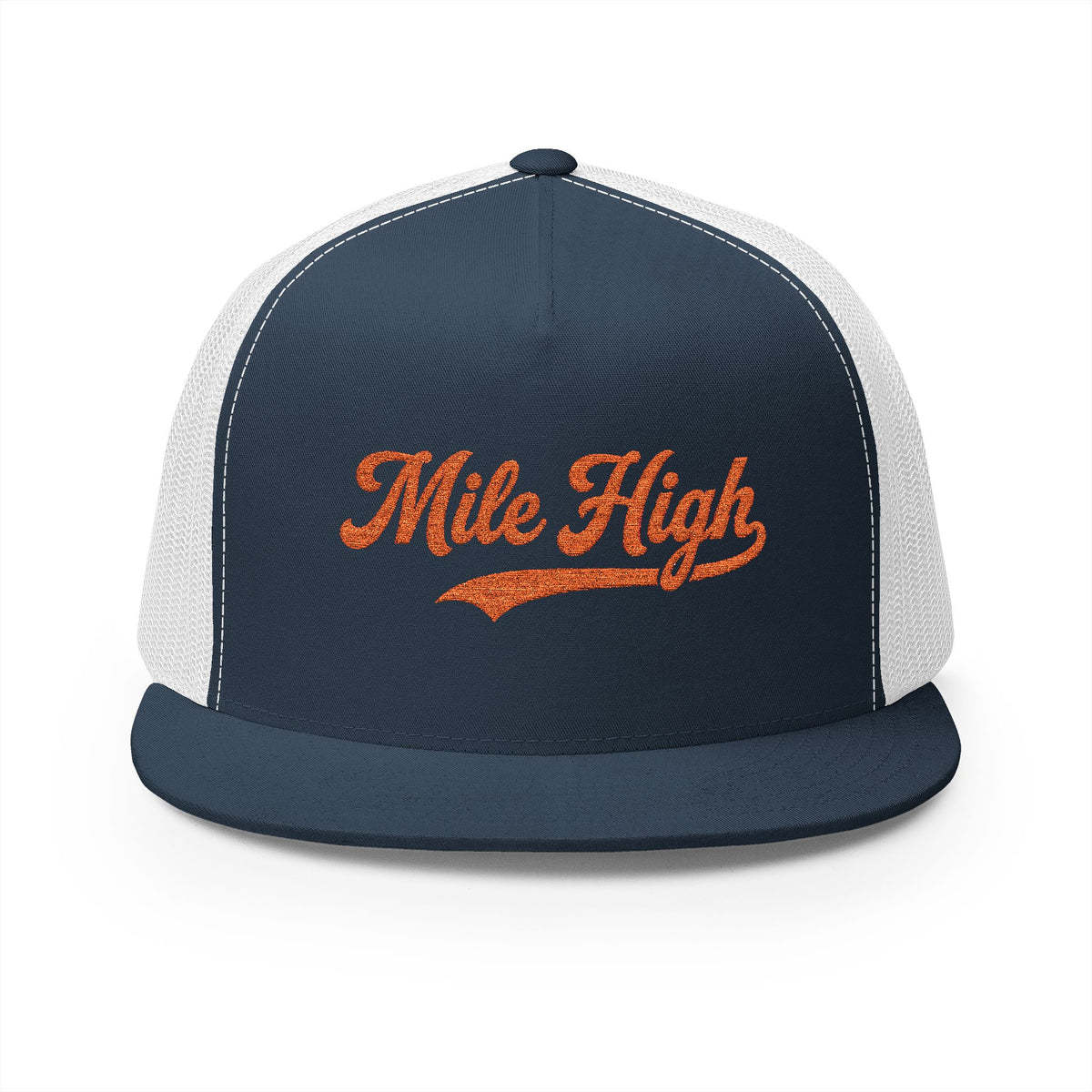 Mile High Tailgate Trucker Cap — Retro Script Mesh Snapback