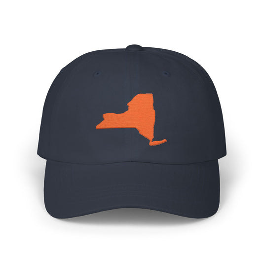 New York State Dad Cap — Orange Embroidered NY Outline Hat