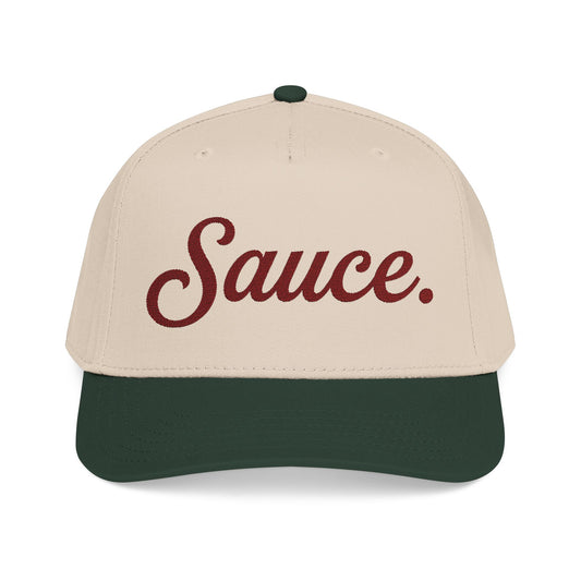 Sauce Hockey Retro Script Baseball Cap — Embroidered Mid-Profile Snapback