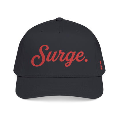 Surge. 5-Panel Cap — Red Embroidery on White, Black, or Natural