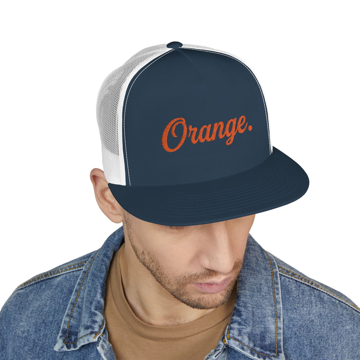 Trucker Cap - "Orange." Script Logo Mesh Snapback