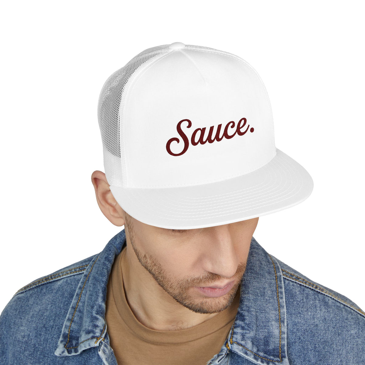Sauce. Tailgate Trucker Hockey Fan Hat — Maroon on White
