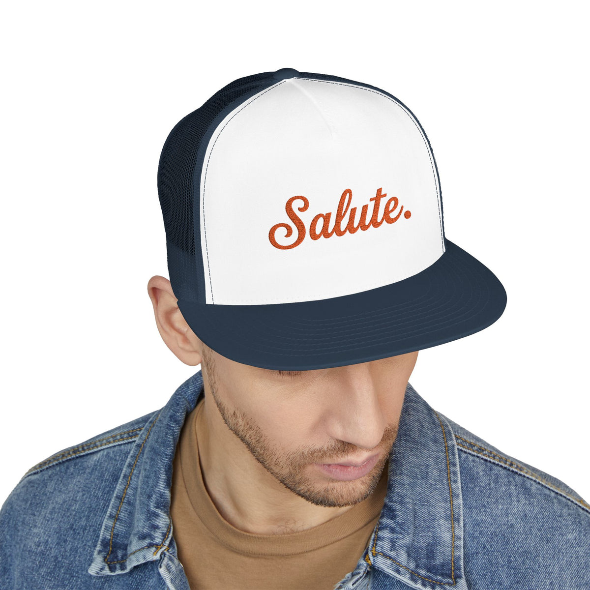 Salute. Football Fan Tailgate Trucker Hat — Embroidered Script Mesh Cap