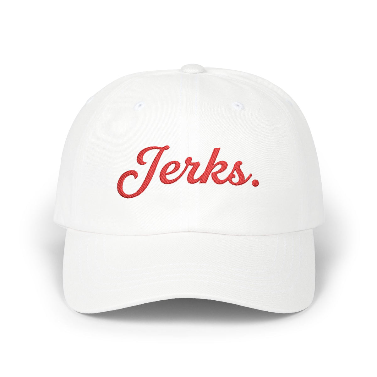 Jerks. Hockey Fan Saturday Morning Dad Cap - Embroidered Red Lettering