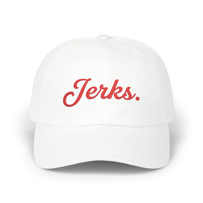 Jerks. Hockey Fan Saturday Morning Dad Cap - Embroidered Red Lettering