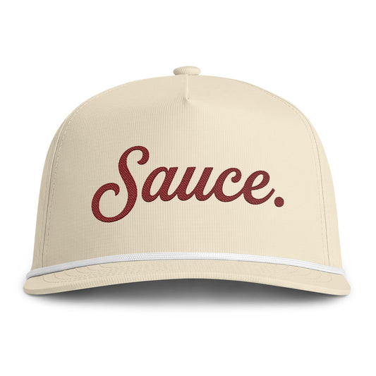 Sauce. Rope Cap -  Maroon Script on Sunwashed Ivory