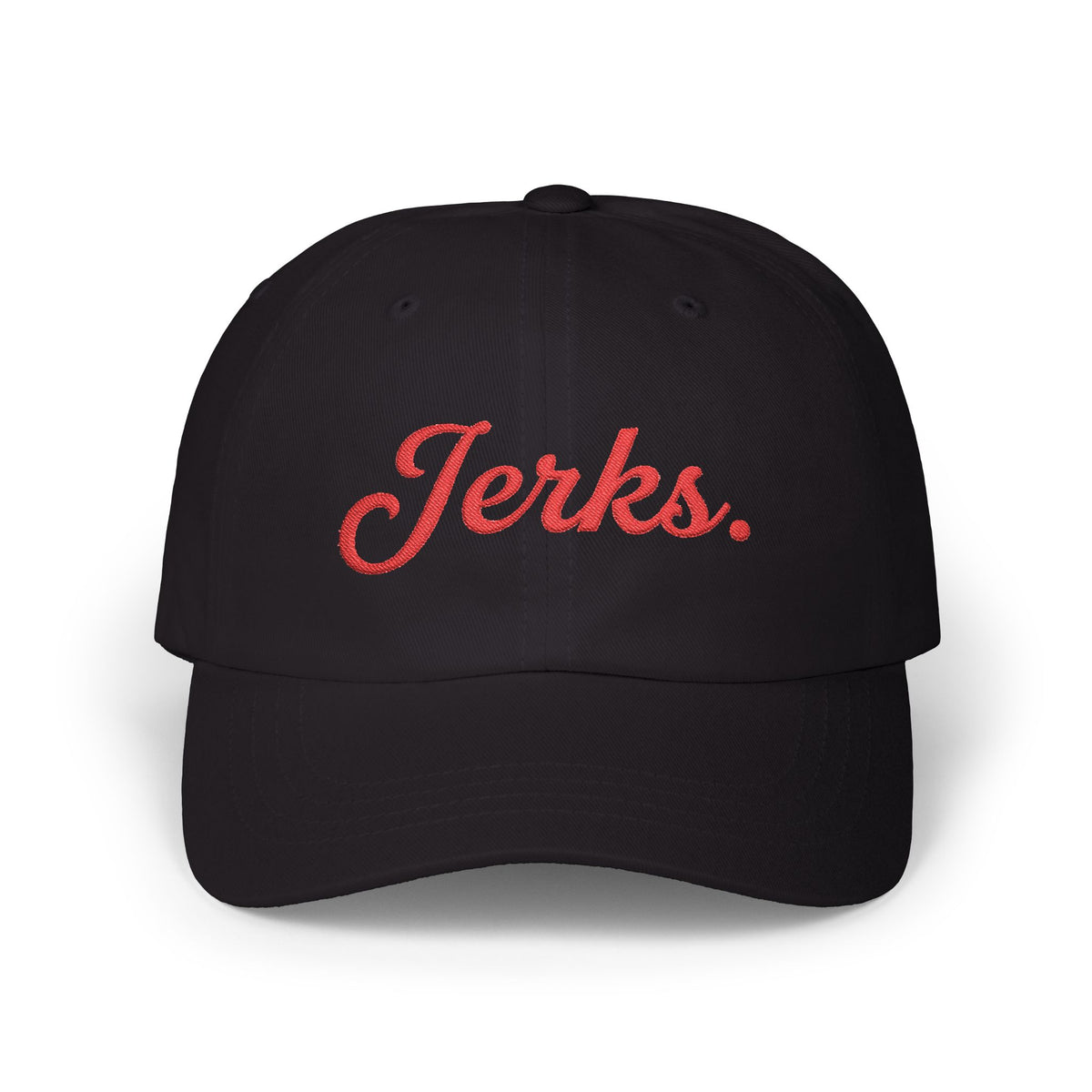 Jerks. Hockey Fan Saturday Morning Dad Cap - Embroidered Red Lettering
