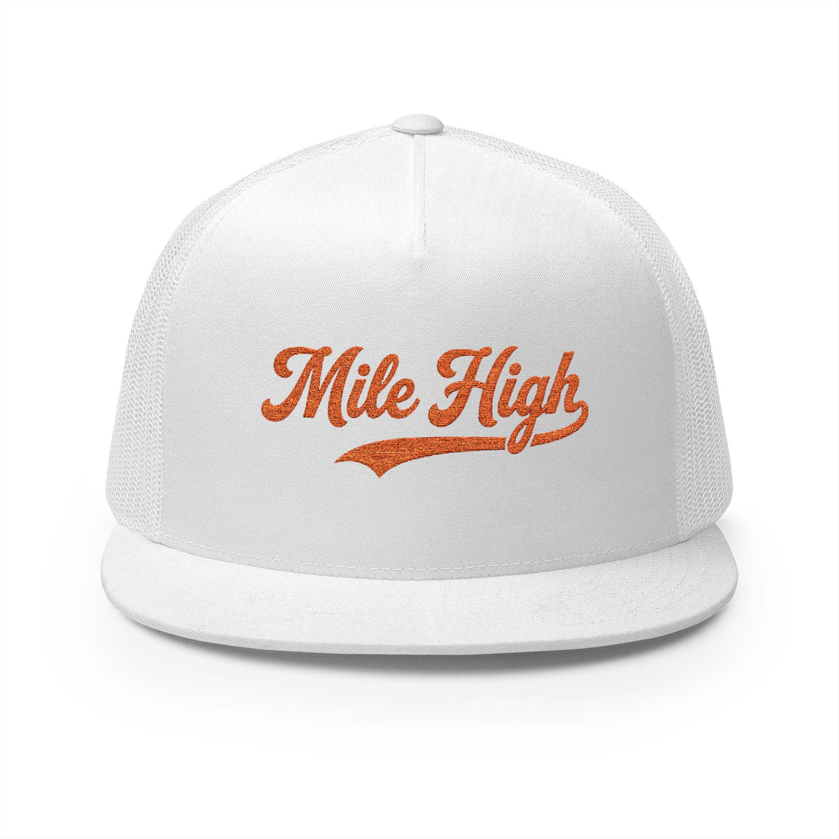 Mile High Tailgate Trucker Cap — Retro Script Mesh Snapback