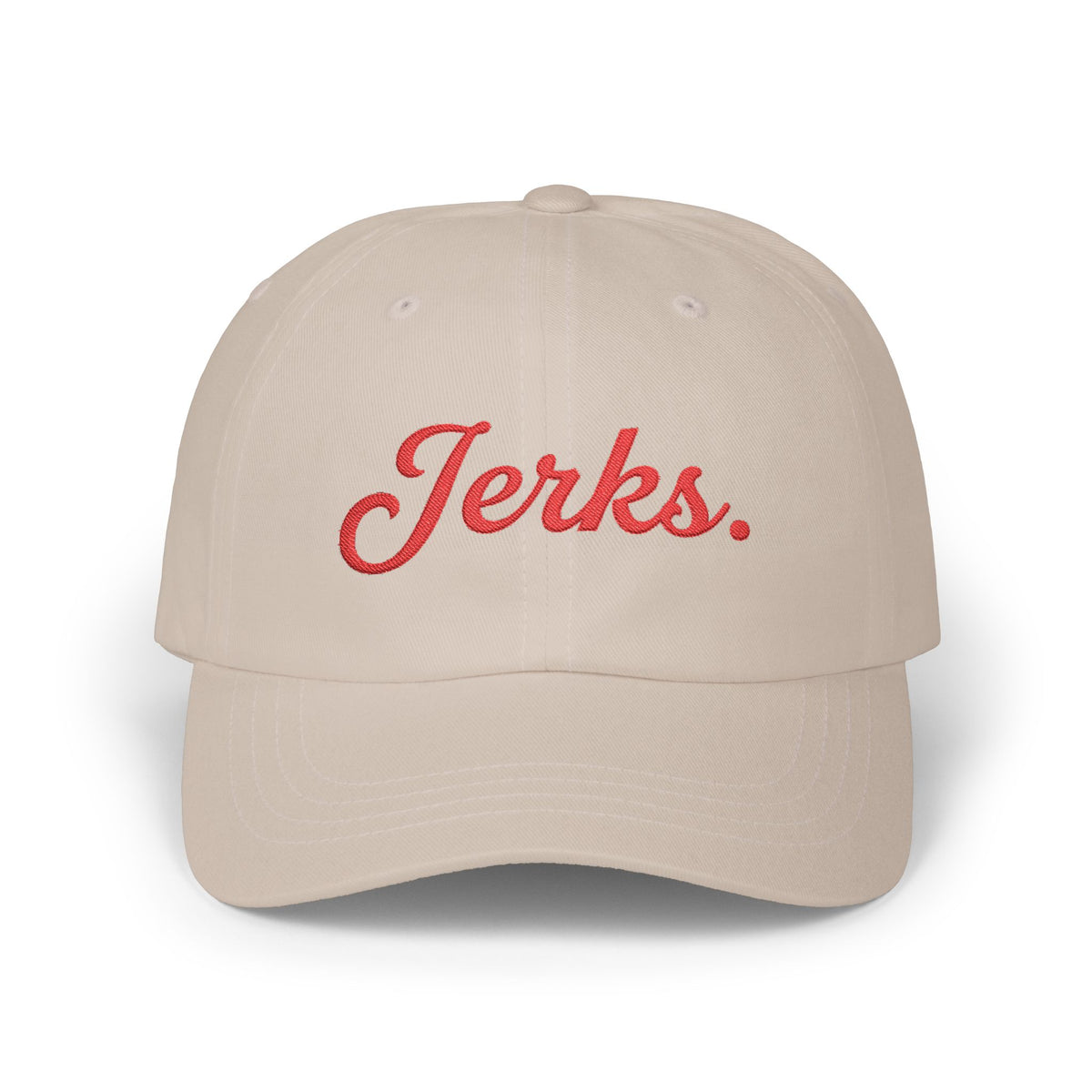 Jerks. Hockey Fan Saturday Morning Dad Cap - Embroidered Red Lettering