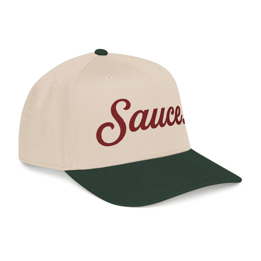 Sauce Hockey Retro Script Baseball Cap — Embroidered Mid-Profile Snapback