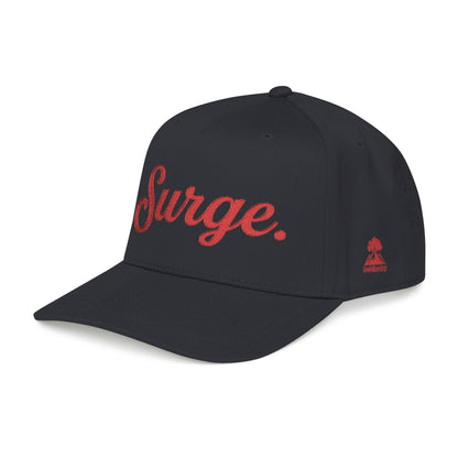 Surge. 5-Panel Cap — Red Embroidery on White, Black, or Natural