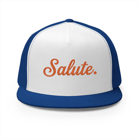 Salute. Football Fan Tailgate Trucker Hat — Embroidered Script Mesh Cap