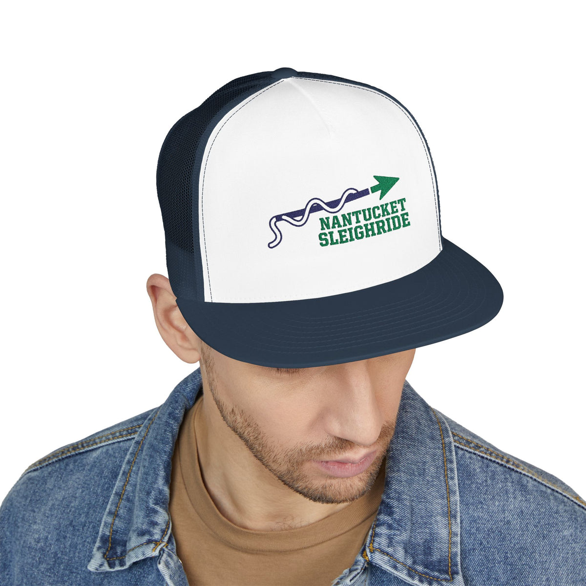 Nantucket Sleighride Hockey Trucker Hat — Embroidered Green Snapback